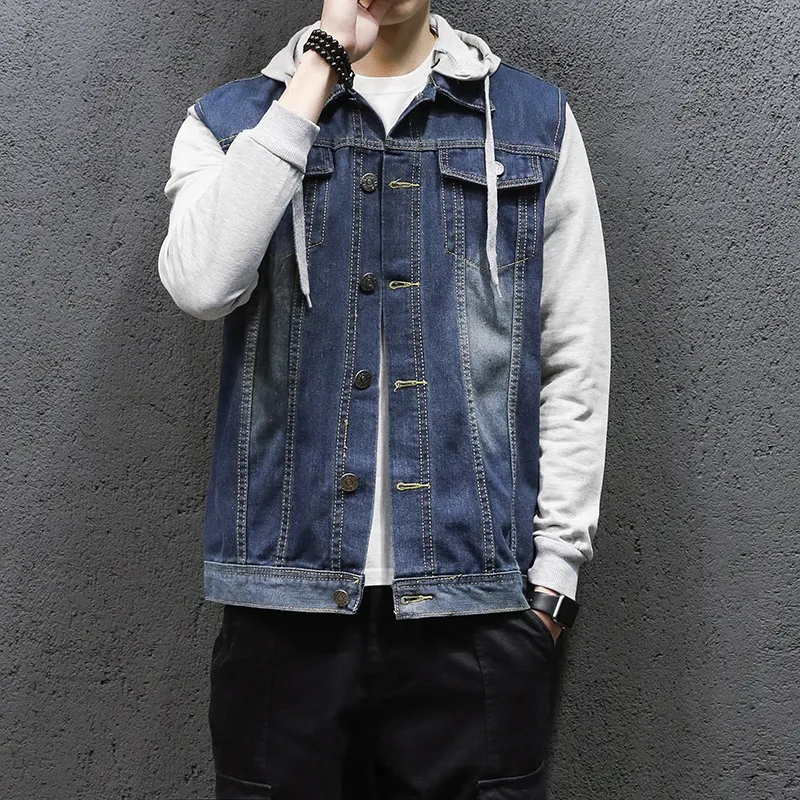 Denim Jacket Men Hooded Sportswear Outdoors Casual Fashion Jeans Jackets Hoodies Cowboy Mens Jacket and Coat Plus Size 5XL 201128