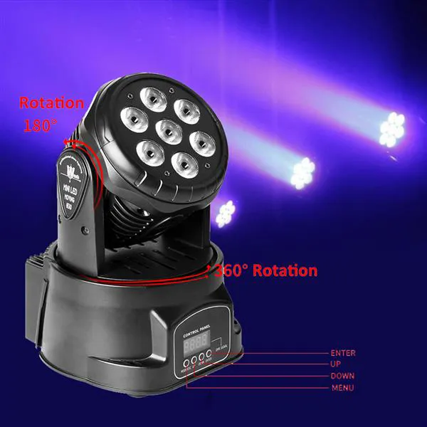 80W 7-RGBW LED Auto / Voice Control DMX512 Mini Moving Head Stage Lamp (AC 110-240V) Zwart Nieuwe Hoge Kwaliteit Stage Verlichting
