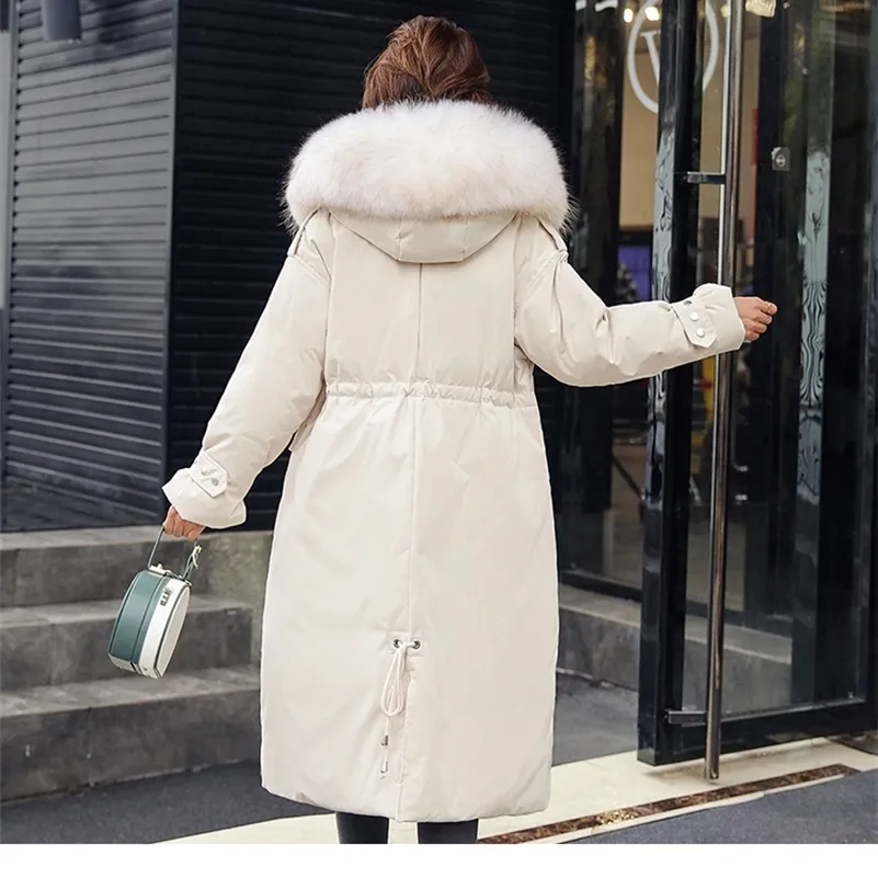 2020 зимняя мода корейский пуховик меховой воротник толстый черный капюшон большой размер женщин зима теплая пух пучок пуховики LJ201021
