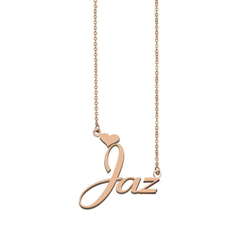 Jaz nom colliers pendentif personnalisé personnalisé pour les femmes filles enfants meilleurs amis mères cadeaux 18 carats plaqué or en acier inoxydable