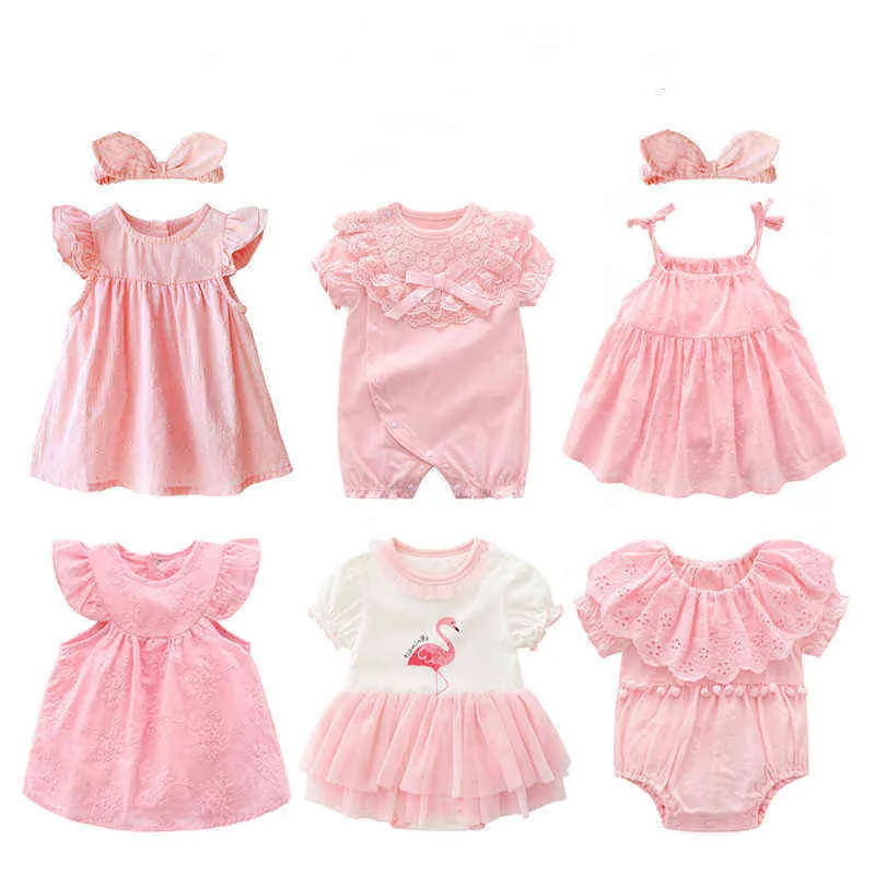 New born baby girl clothes&dresses summer pink princess little girls  clothing sets for birthday party 0 3 months robe bebe fille G1221