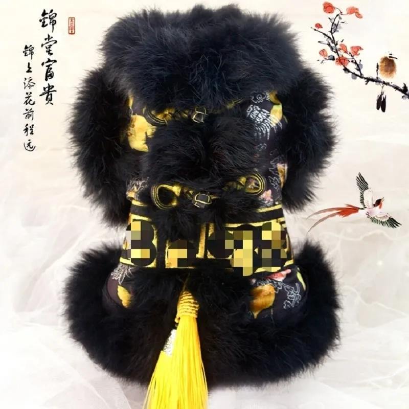 Kostenloser Versand Hohe Qualität Handgemachte Hundemantel Schwarz Pelz Domineering Golden Frog Chinesischen Stil Haustier Winter Hund Kleidung Pudel 201114