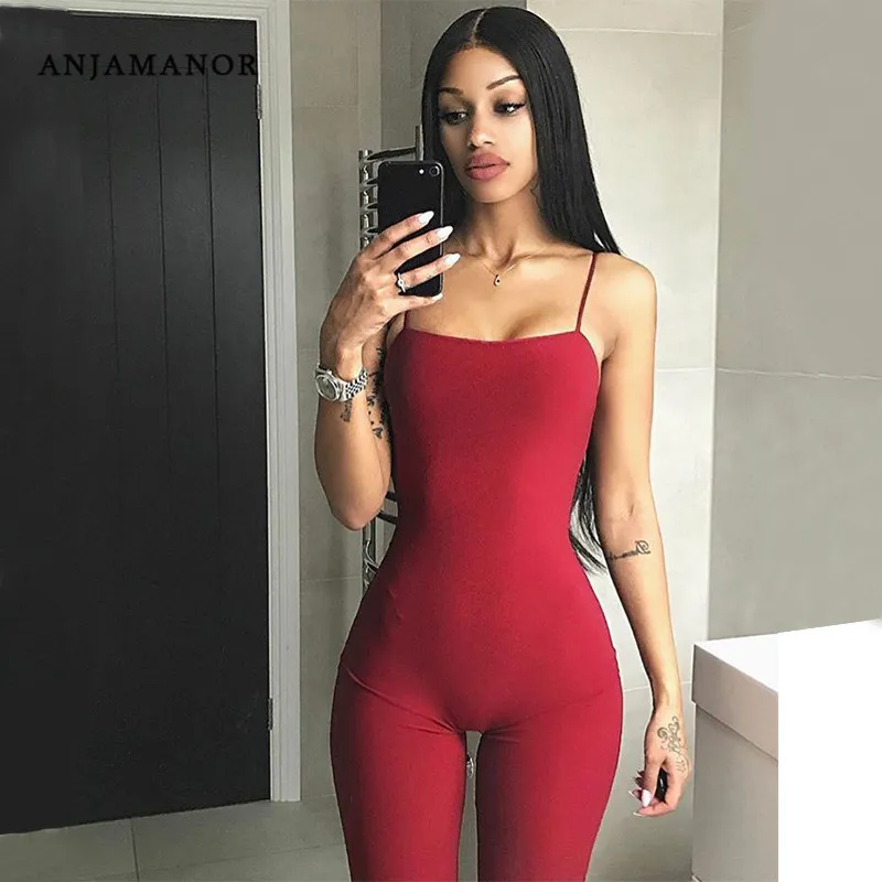 Anjamanor zwart Sexy One Stuk Bodycon Jumpsuit Biker Shorts Bandage Romper Dames Streetwear Overalls Club Draag D53-AZ48 T200704