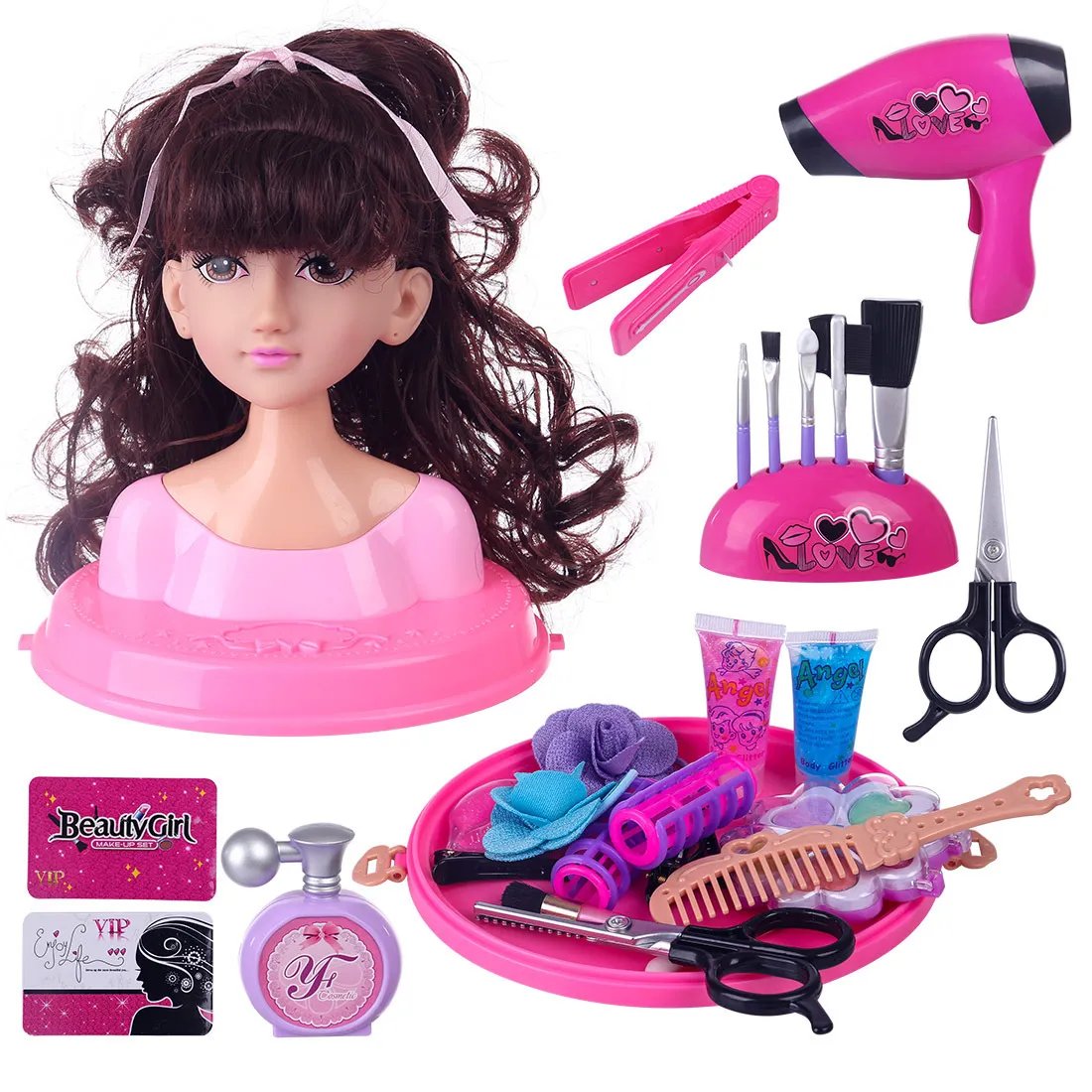 Deluxe Kids Styling Head Maquillage Hairstyles Habill Up Fitend Playset for Girls 2024 Gift Set