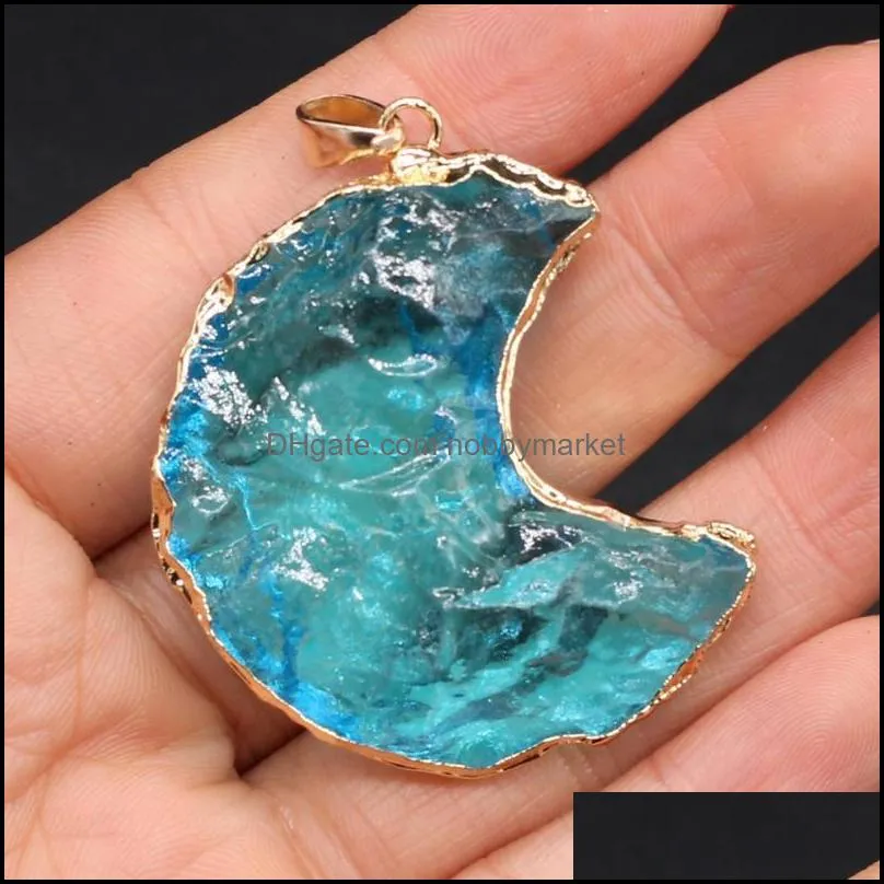 Charms Natural Stone Crystal Pendants Moon Colorful Quartzs Gold Plated For Jewelry Making Necklace Accessories DIY Gift