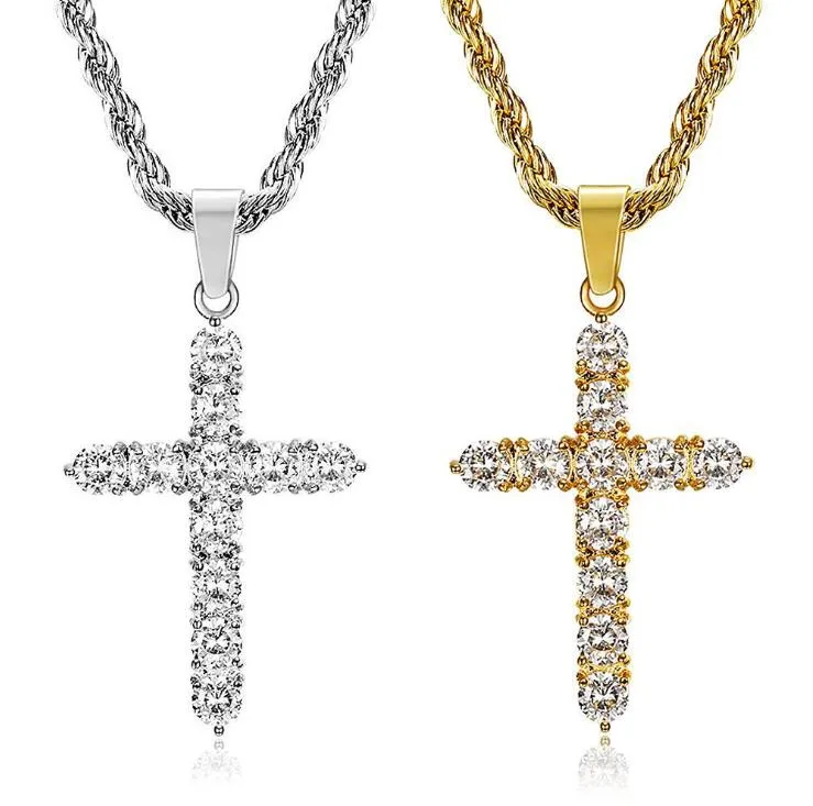 Brand Designer Cross Big Necklace Fashion Pendants with Shining Crystal Stone Hip Hop Rock Gifts for Friends ePacket