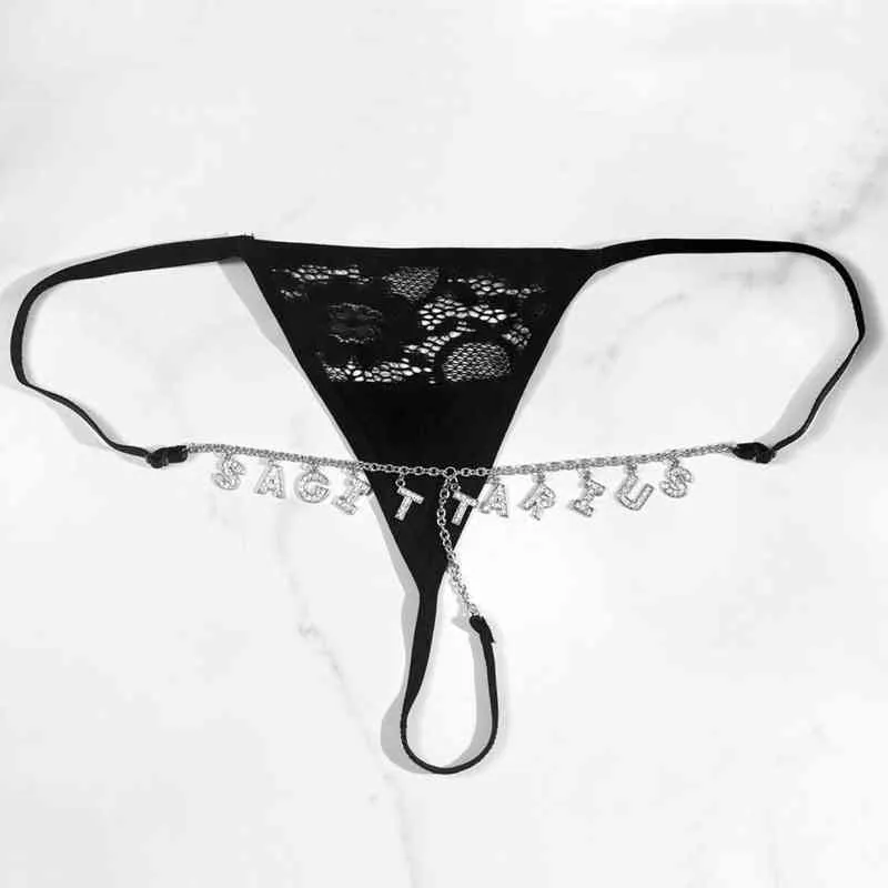 Sexy Lace Panties Women Customize Crystal Letter Name Underwear Adjustable  Size Thong Bikini Personality Female Lingerie AA220311 From 9,78 €