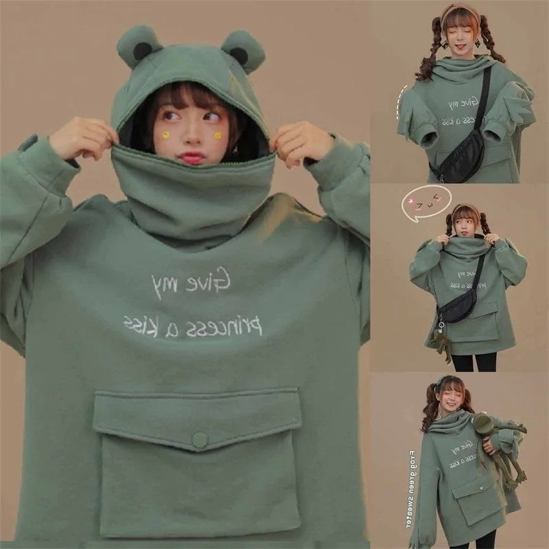 Creative Mignon Zipper Frogs Sweats à capuche Trois-Dimensionnels Couverture Kawaii Pocket Lettre Imprimer Pull Sweatershirt Pullover A25 201202