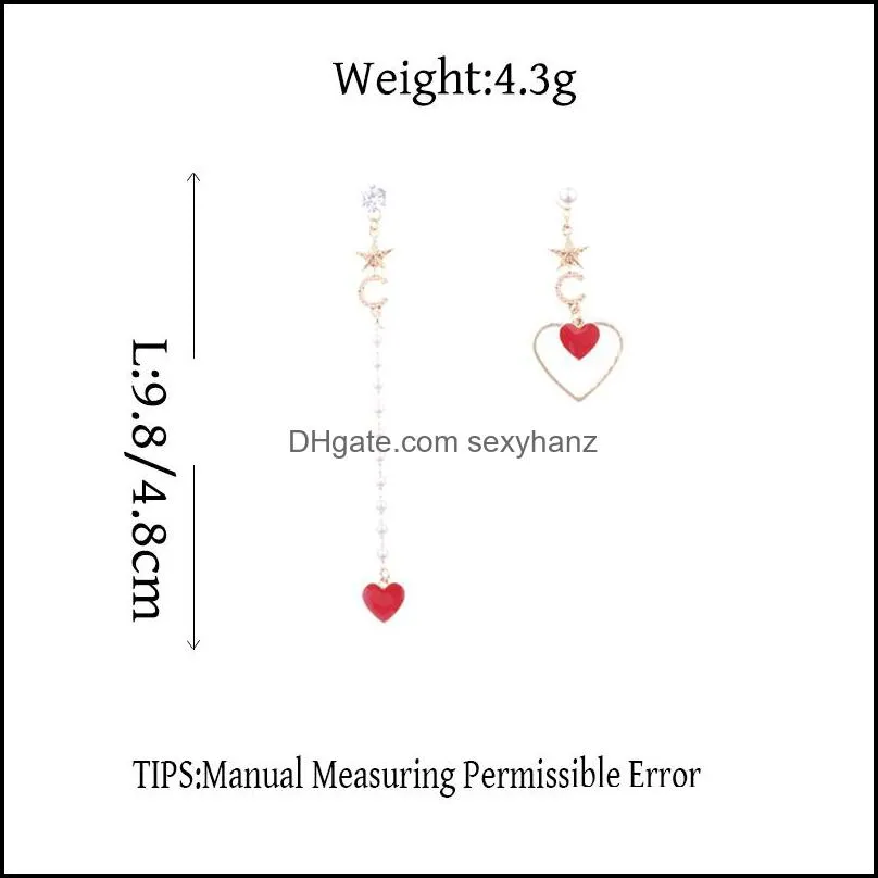 Korean Cute Star Love Heart Asymmetry Earrings Women Fashion Jewelry Simulated Pearl Long Pendientes