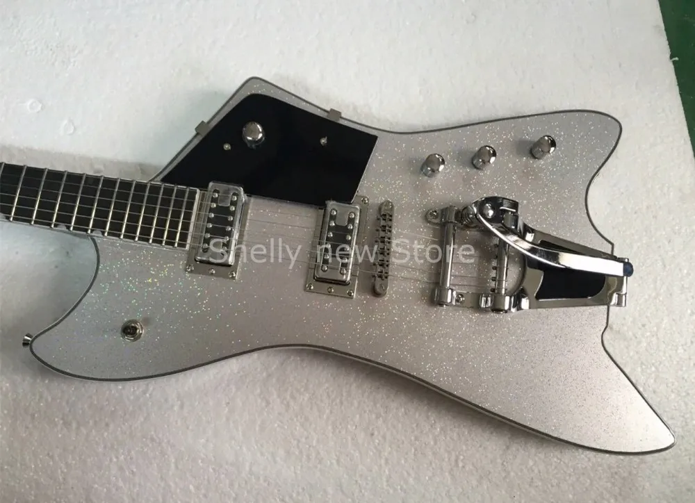 Custom G6199 Billy-Bo Jupiter Metallic Silver Thunderbird Elgitarr Bigs Tremolo Stjärtstycke, Chrome Hardware