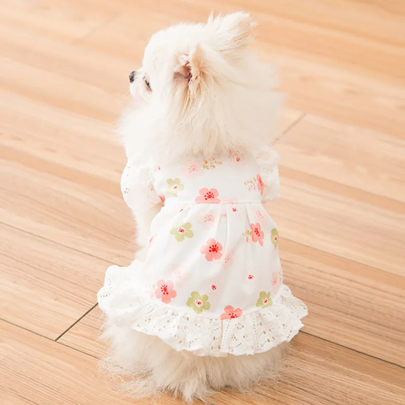 Robe princesse en dentelle à fleurs, vêtements de printemps et d'été pour petite fête, jupe pour chien, chiot, Costume pour animaux de compagnie, tenues LJ200923250a