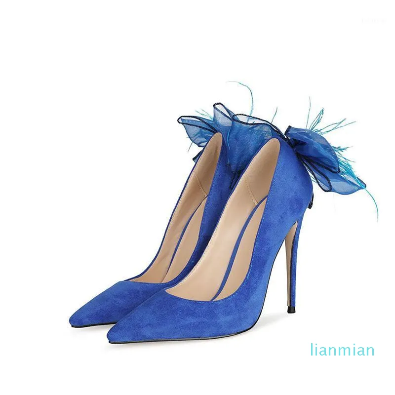 Dress Shoes Leather Flock Royal Blue Women Sweet Floral Purple Wedding Back Heel With Cute Bow Pumps Good Quality Shoe