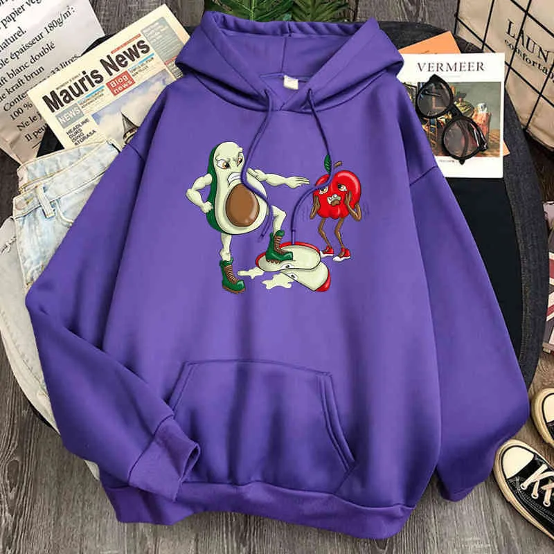 Tomat avokado tecknad filmtryck sweatshirts man lös fleece casual hoody streetwear vintage cartoons hoody topp anime punk pullover h1227