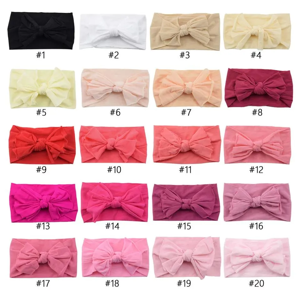 38 цветов INS ребёнка оборок Большого лук ободки Plain нейлон Bowknot Hairbands Головных уборы Детские головной убор Новорожденный Тюрбан голова Обертывание