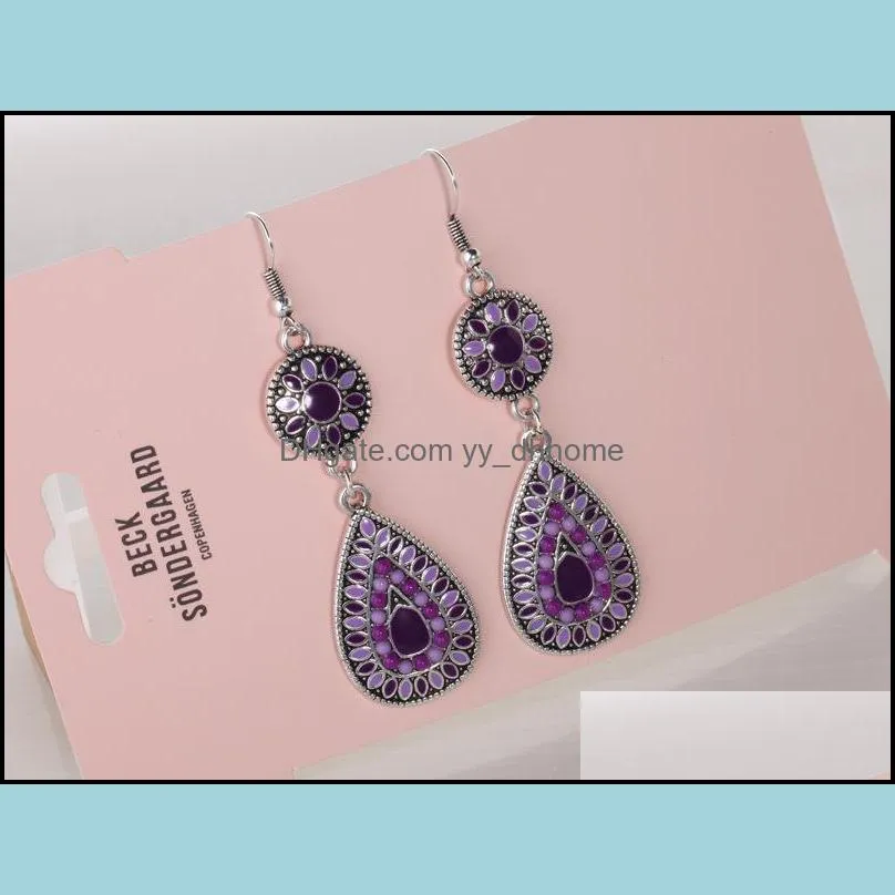 Fancy Design High Quality Women Jewelry Fashion Purple Blue Oil Painting Folk-custom Retro Earrings For Women