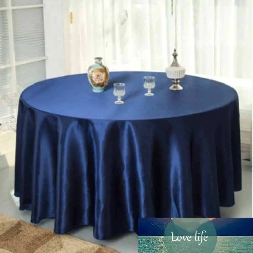 10pcs / azul marino Paquete azul 120 pulgadas Ronda raso manteles de la cubierta de mesa para el banquete de boda del restaurante de banquetes Decoración