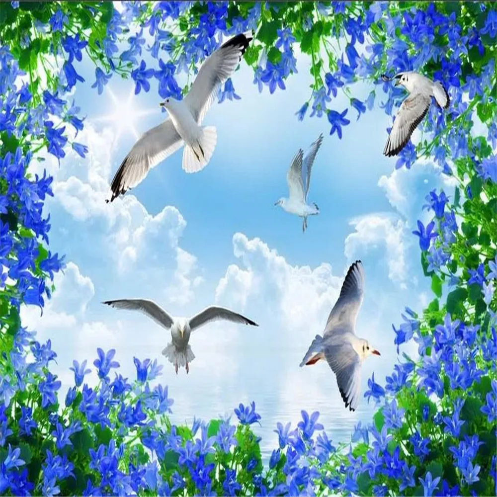 Carta Da Parati A Soffitto 3d Fiore Blu Da 30,59 € | DHgate, image size:1000x1000