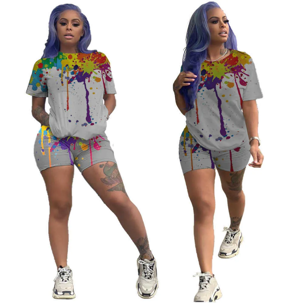 2022 Womens Summer Ink Jet Print Outfit Short Pants And Shorts Suit Women  For Jogging And Fashion, Plus Size Available From Bosslala, $9.21