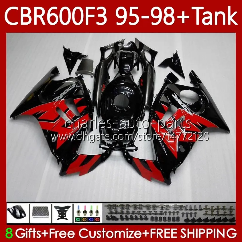 Honda CBR 600F3 600 F3 CC 600FS 97 98 95 96 Bodywork 64no.123 CBR600 FS CBR600F3 CBR600FS 1997 1998 1995 1996 CBR600-F3 600CC 95-98 페어링 키트 광택 레드