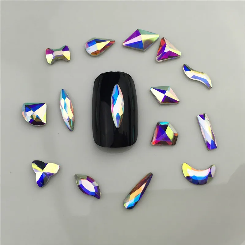 1 unids Cristales Nail Diamond Stone Strass AB Rhinestones de vidrio para clavos 3D Decoraciones de arte Suministros Joyería QB217-246A