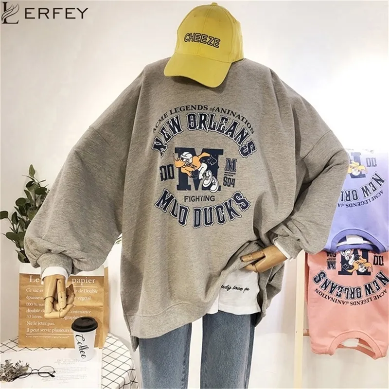 LERFEY Femmes Sweat Streetwear Lettre Imprimer Sweats Automne Printemps ONeck Pull À Manches Longues Surdimensionné Sweat À Capuche Sweat LJ200808