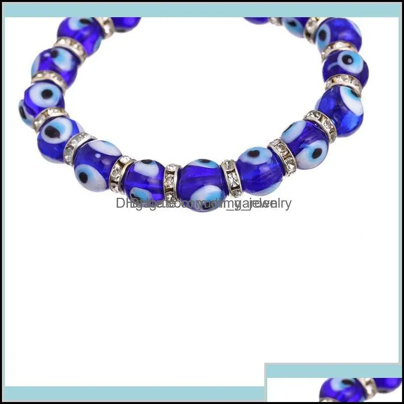 Beaded Strands Bracelets Fashion Men Women Blue Color Round Shape Evil Eye Beads Lampwork Glazed Glass Bead Energy Yoga Crystal Bracel