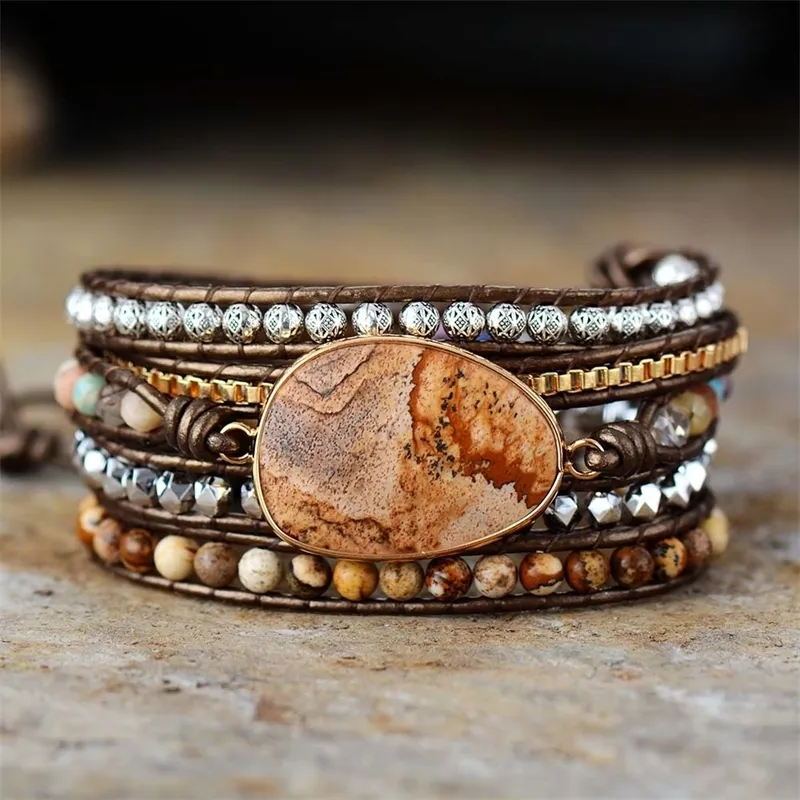 Boho Statement Boho Bracelets With Semiprecious Stone Chain And