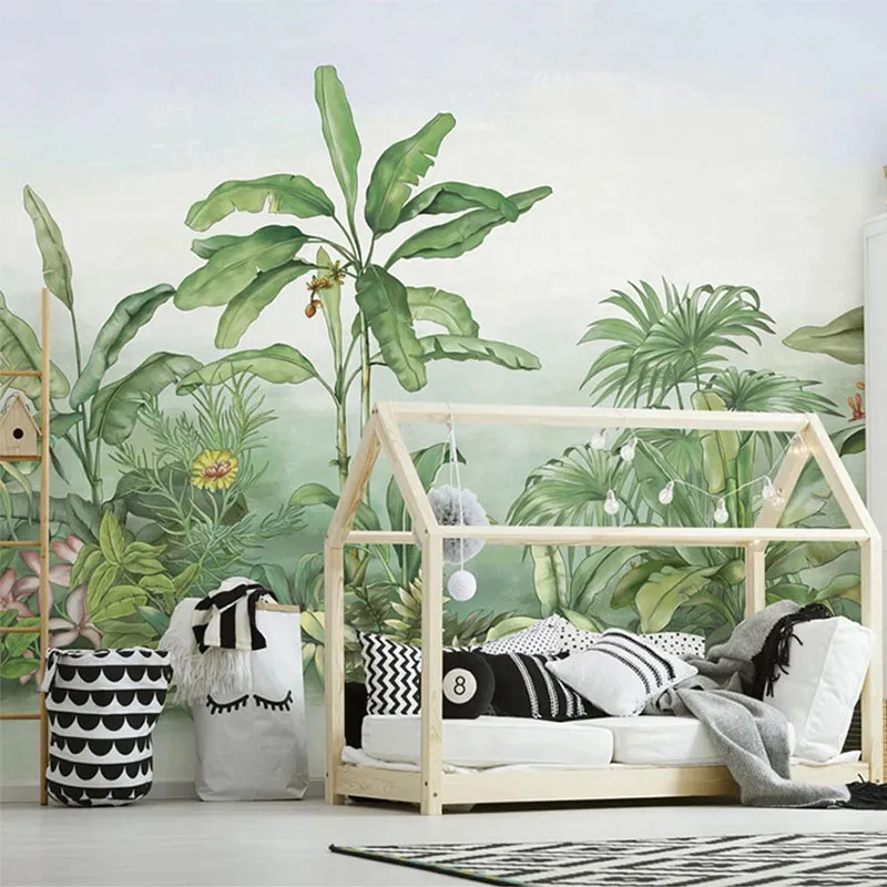 Aangepaste muurschildering behang 3D -hand geschilderde plant bananenboom tropisch regenwoud plant fresco woonkamer slaapkamer huisdecor tapety