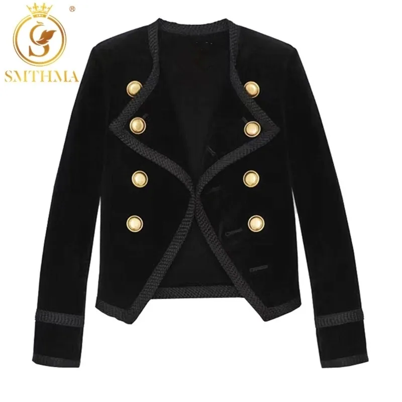 HMA 고품질 새로운 패션 디자이너 활주로 재킷 여성의 더블 브레스트 버튼 벨벳 코트 외부 크기 S-XL 201109