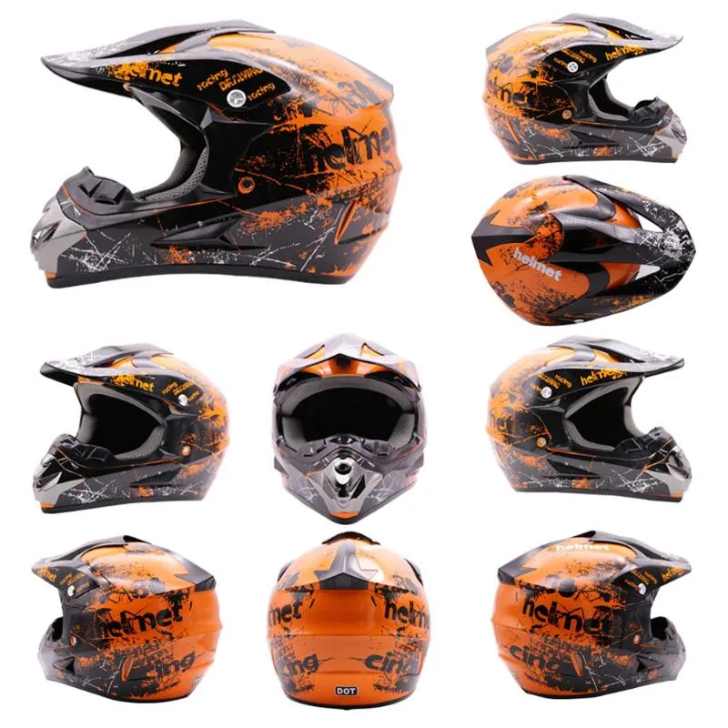 Capacete de Motocross DOT Moda Jovem Crianças Unissex-Adulto Bicicleta Off-Road Mountain Bike Capacete Luvas Óculos Proteção Facial1263d