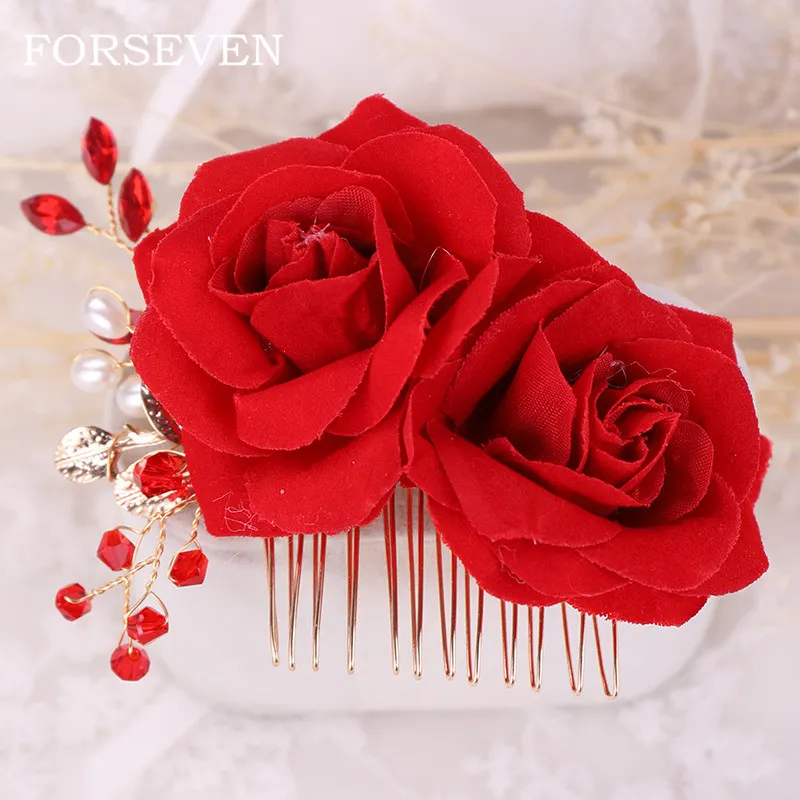 Red Rose Flower Red Floral Headpiece For Weddings Proms And