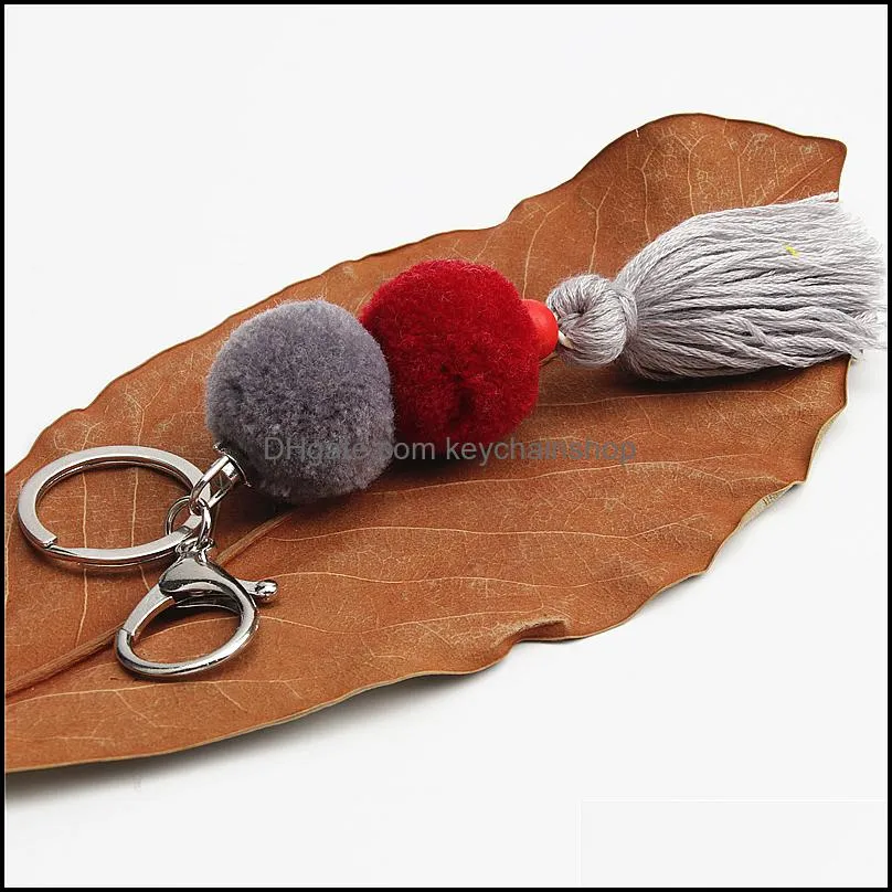 1pc New Design Pompom Balls Long Charm With Colored Tassel Chain Key Chains For Women Men Bohemian Trinket Keyrings Car Keychain