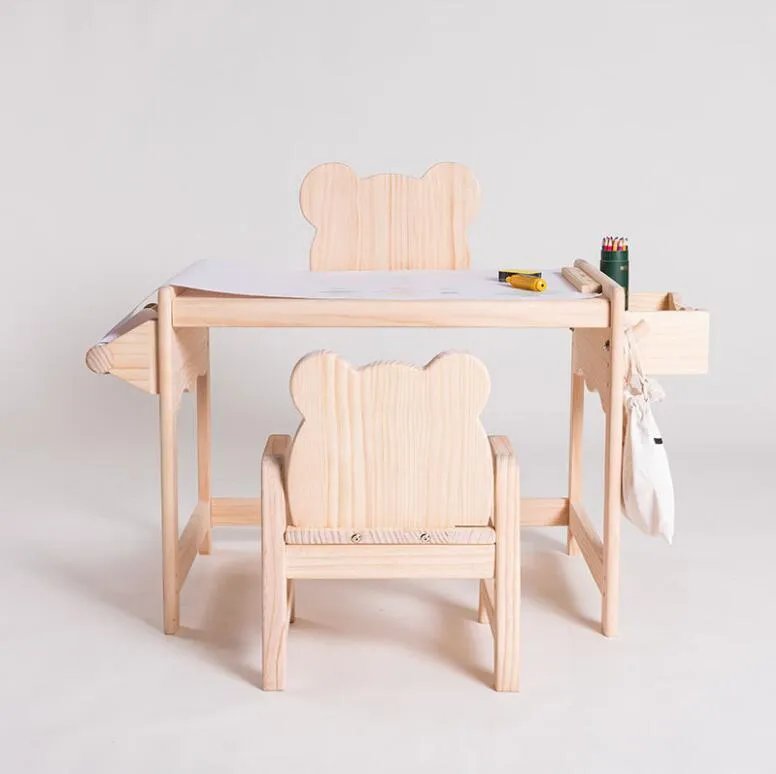 Children's solid wood table and 2025 chairs