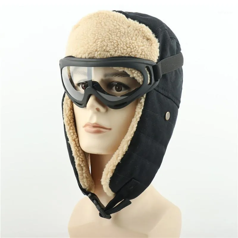 Cykla kepsar Masker Vinter Skidhatt Vindskydd Termisk Fleece Running Skidor Motocycle Varm Utomhus Öronskydd Free Goggles