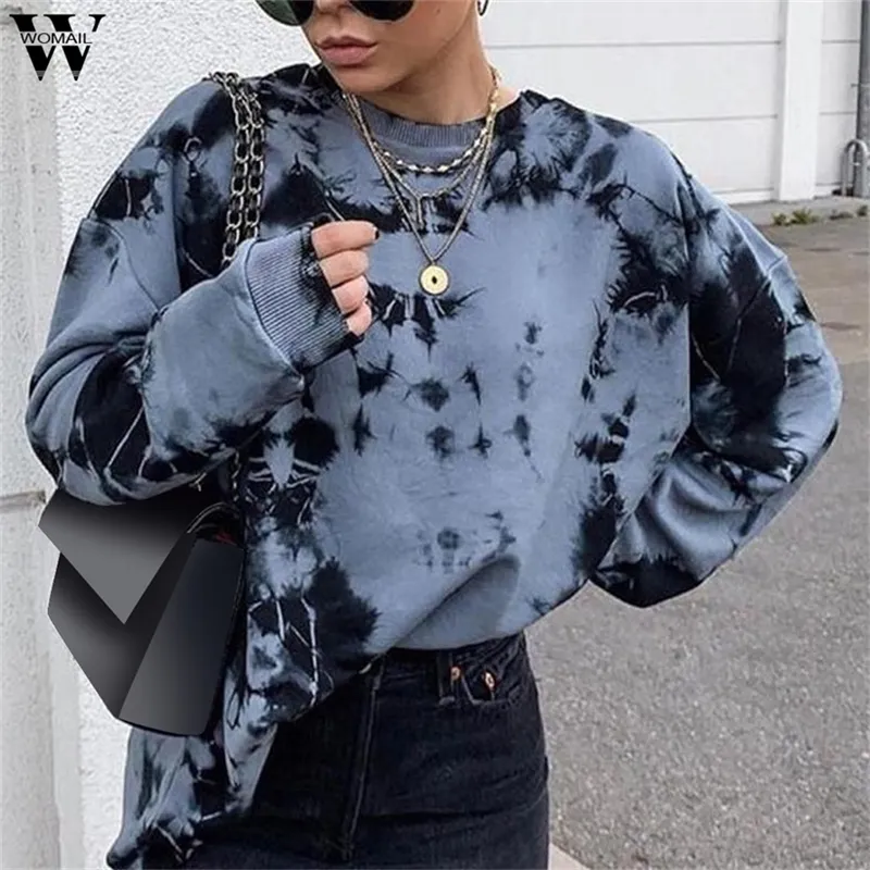 Womail Hoodie Dames Vintage Tie Dye Gedrukt Kleurrijke Streep Lange Mouw Sweatshirt Mode Pullover Korte Tops Moletom 201217