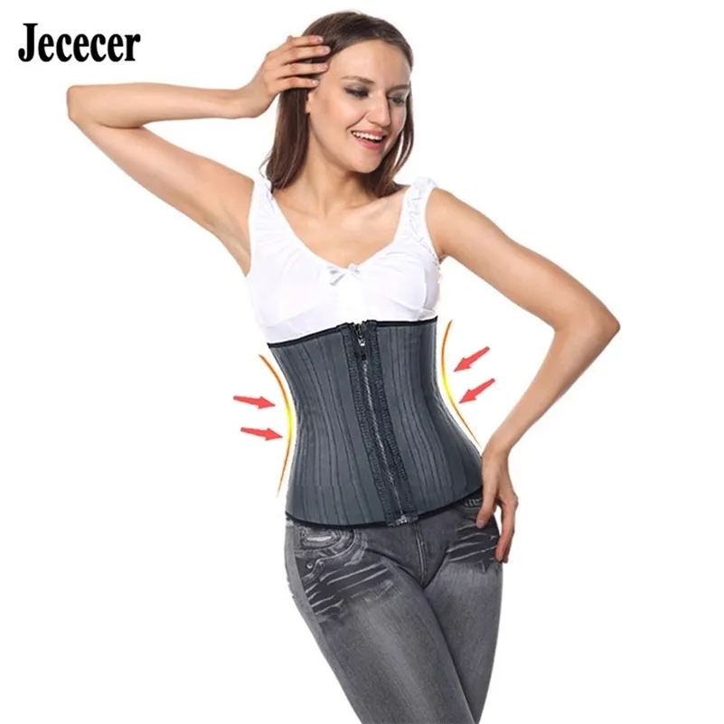 Jececer Modeling Strap Corset Latex Waist Trainer With Zipper Belly