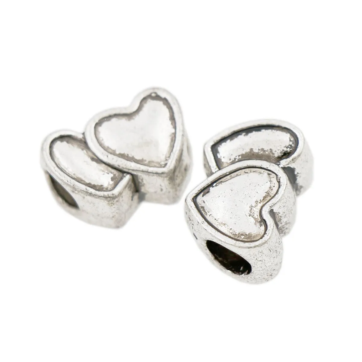 Alloy Double Heart Love Alloy Metal Big Hole Beads 13.5x9.5x6.5mm Antique Silver Jewelry DIY Making L1281 60pcs/lot