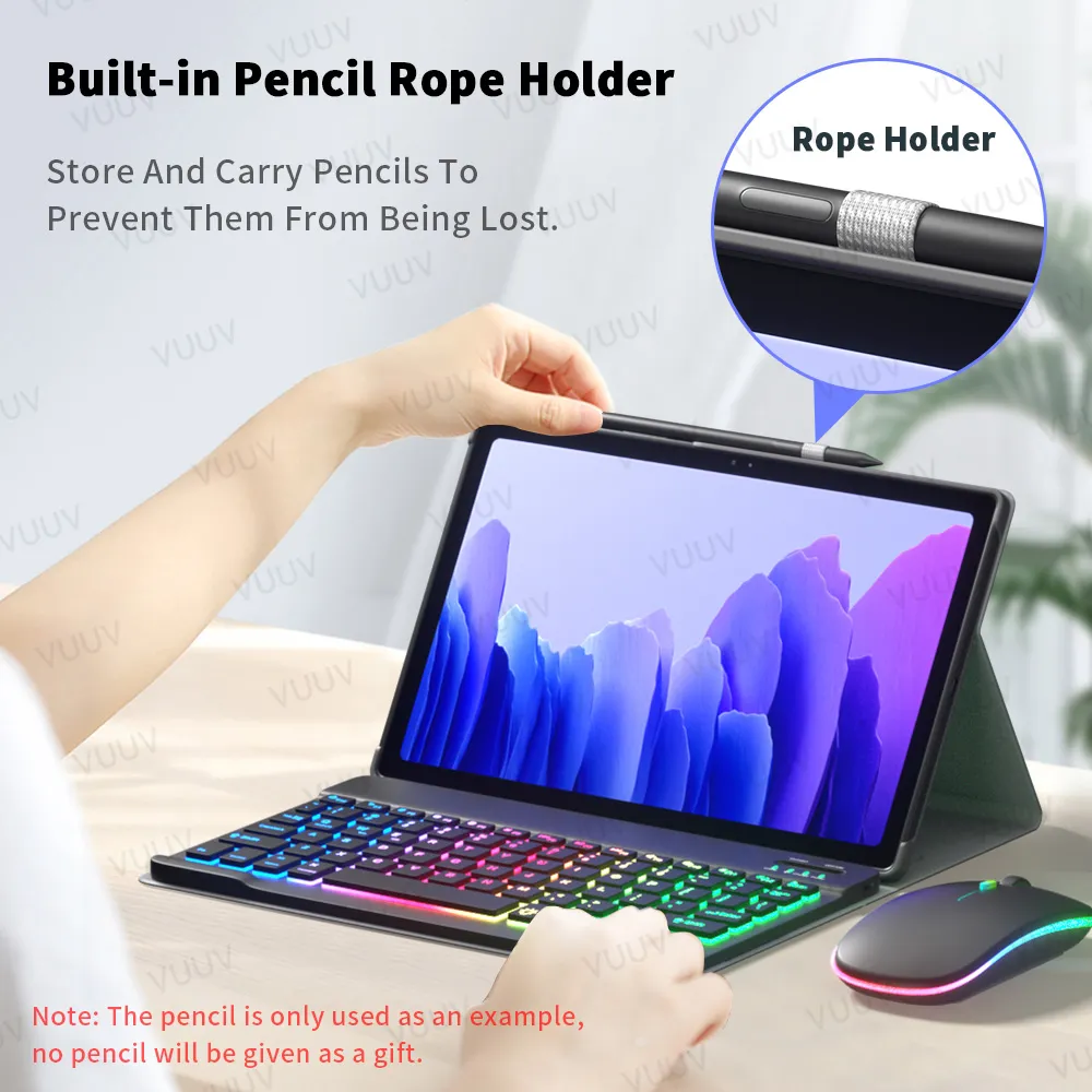 Pour Samsung Galaxy Tab S6 Lite étui arc-en-ciel rétro-éclairage clavier souris Funda pour Samsung Galaxy Tab A7 S7 étui avec porte-crayon