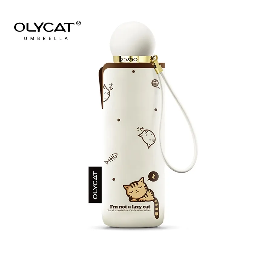 Olycat bonito mini guarda-chuva gato ultraleight bolso crianças s cinco dobrável protetor solo à prova de vento desenhos animados chuva mulheres 220209