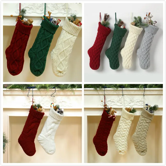 37cm/46cm moda kişiselleştirilmiş örgü Noel çorap hediye çantaları akrilik Noel dekorasyonları Noel çorap büyük dekoratif çorap