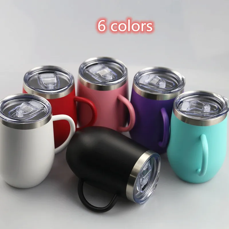 12oz Wine Tumbler with Slid Lid Stainless Steel Egg Shaped Tumblers Double Layer Insulated Vacuum Wine Glasses Stemless Coffee Mug