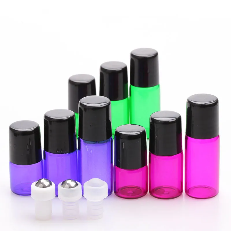 1 ml 2 ml 3ml Mini garrafas de perfume rolo vazio do óleo Essencial colorido Rolo Teste Amostra de viagem de Vidro Grosso garrafa reutilizável