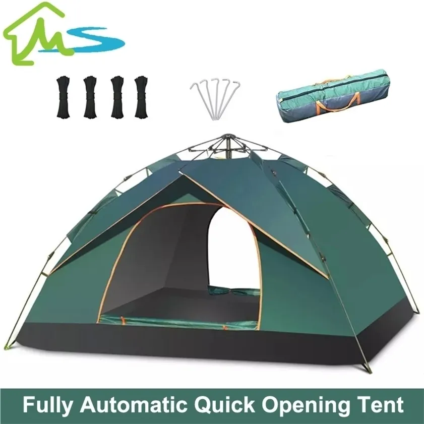 3-4人完全屋外自動クイックオープンテント防水キャンプファミリーllightweightインスタントセットアップ220216