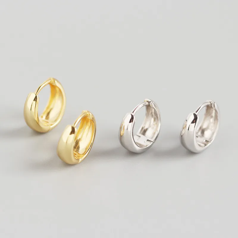 Dames Oorbellen 100% 925 Sterling Zilver Brede Surface Stud Earring Zilver / Gouden Kleur Vrouwelijke Cirkel Hoop Oorbellen