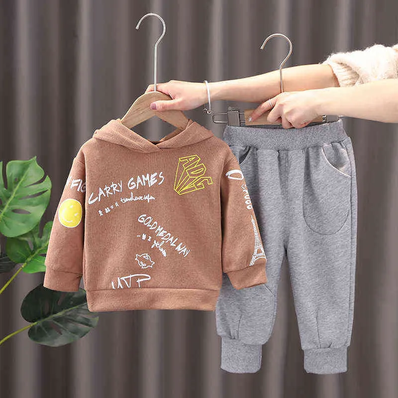 Spring Boys Clothing Sets Fashion Baby Boy Pettice Whooded Толстовка   брюки 2pcs Детская одежда Детский спортивный костюм на 1-5 лет G220310