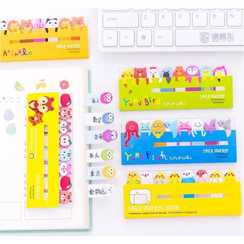 kawaii memo pad bookmarks creative cute animal sticky notes index posted it planner stationery school supplies paper stickers