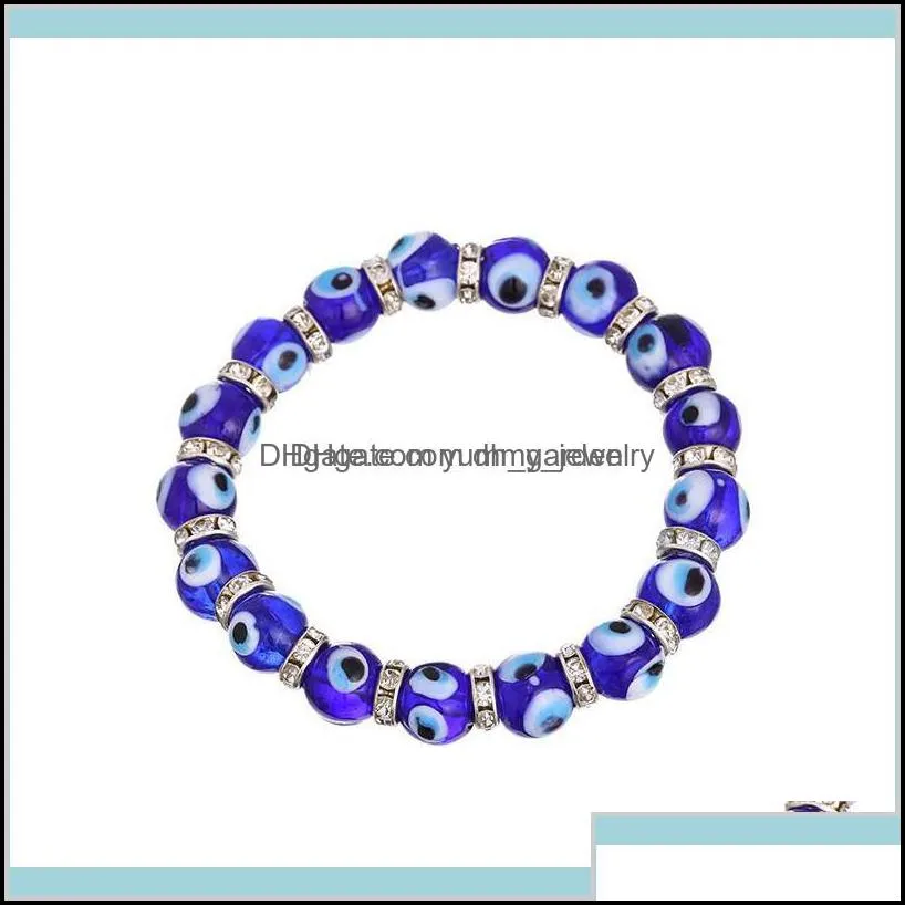 Beaded Strands Bracelets Fashion Men Women Blue Color Round Shape Evil Eye Beads Lampwork Glazed Glass Bead Energy Yoga Crystal Bracel