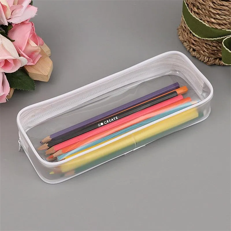 PVC Pen Bag Clear Pencil Case Cosmetic Bag With Zipper Stationery Convenient Student Pencil Bags