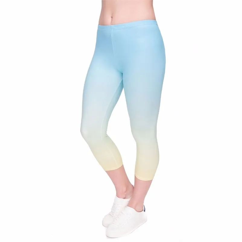 Sommer Frauen Capri Leggings Ombre Gelb Druck Sexy Mid-Calf 3/4 Hosen Bewegung Leggins Capri Hosen LJ201007