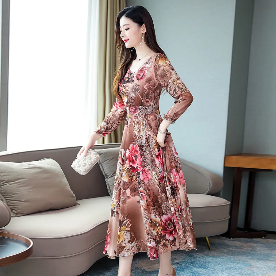 Winter Floral Long-sleeve Dress
